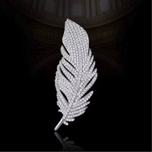 Anthropologie Silver Crystal Feather Brooch